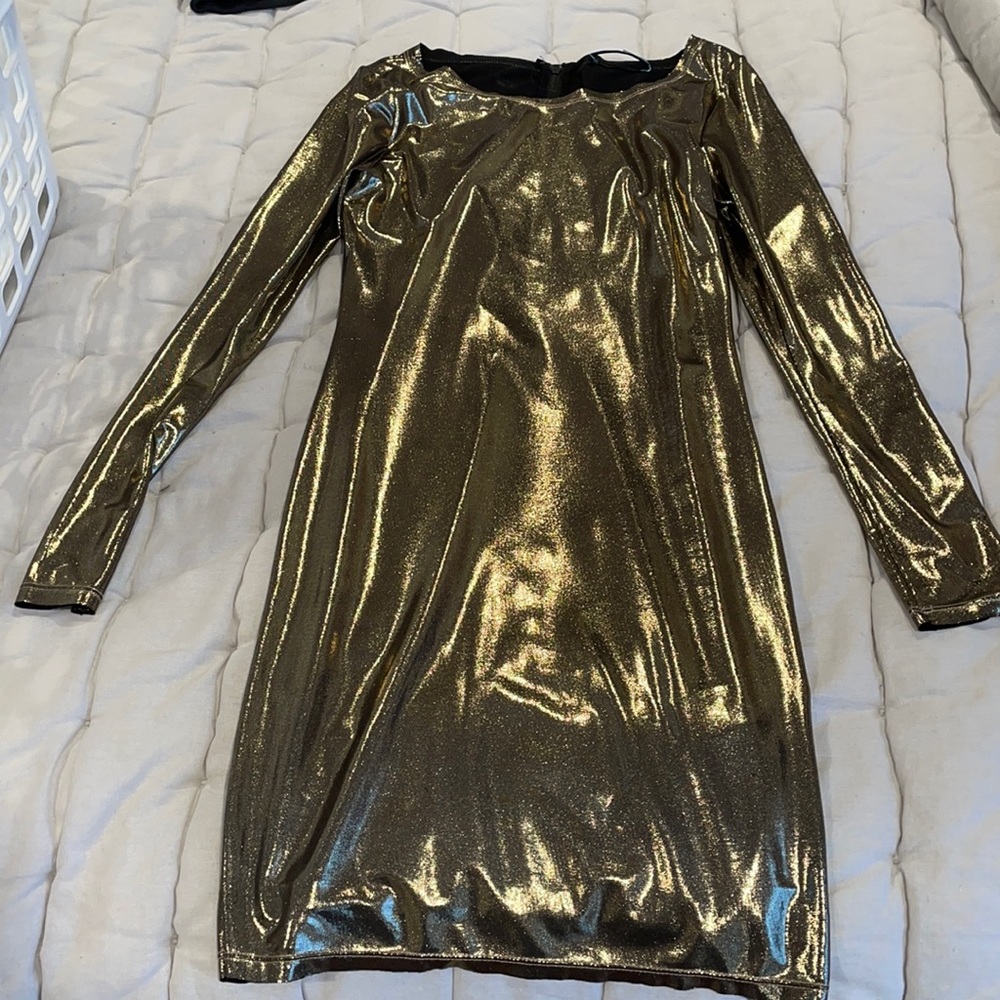 Alice and Olivia fitted gold dress